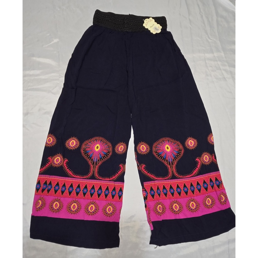 Yueli 100% Cotton Palazzo Pants Stretch Colorful Womens XL/2XL (Runs Small!)Boho